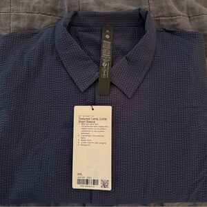 Lululemon Textured Camp Collar Short Sleeve Navy XXL NWT